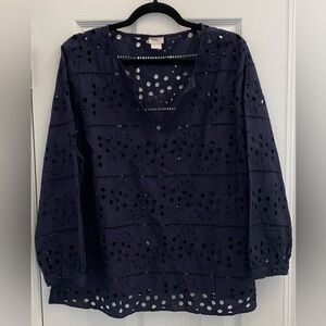 Cotton Blouse -Navy Blue - Cutouts- Chico’s Size 3 (Large)